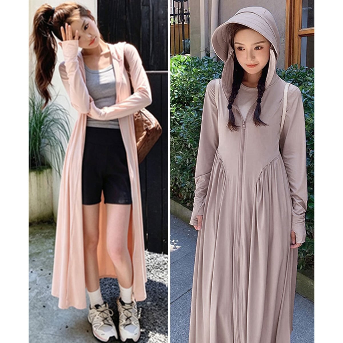 ラッシュガード ロング UV対策 レディース 夏 韓国 パーカー ワンピ 薄手 接触冷感 日焼け防止 UPF50+ サンバイザー付き アウター 羽織り 紫外線対策 渦しい 大人可愛い 大人女子