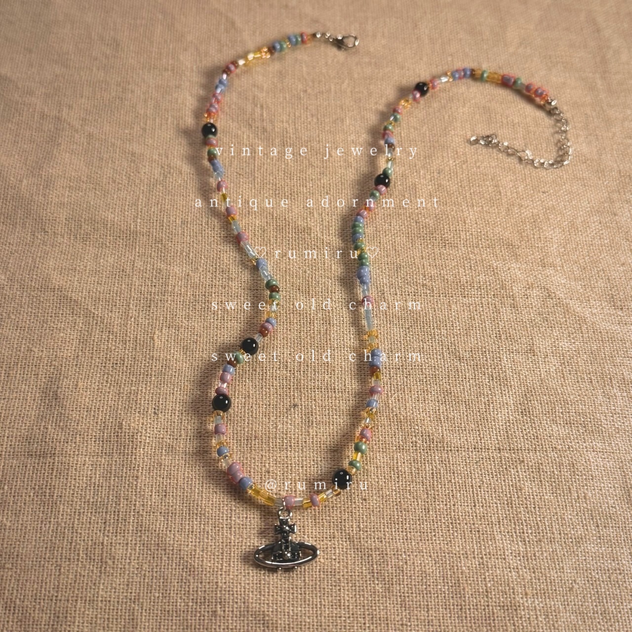 ハンドメイド 惑星モチーフ×レトロ ビーズ おしゃれ ネックレス - 2