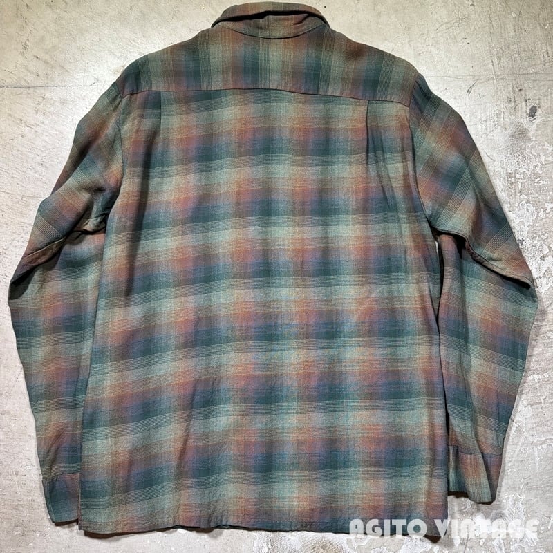 70's Unknown オンブレチェックシャツ L/S レーヨンポリエステル