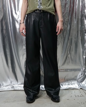 Vintage PU leather buggy flare easy pants "BLACK"