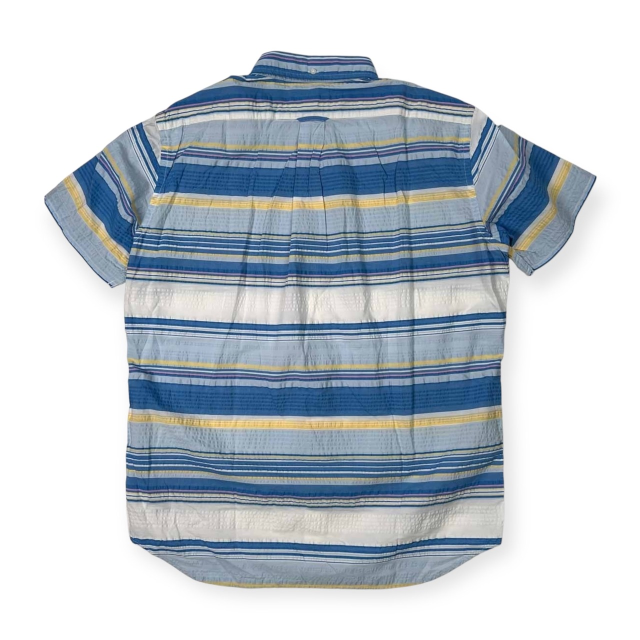 LANDS' END ランズエンド ボーダー柄 シアサッカー 半袖シャツ サイズ L /メンズ/ブルー×水色×イエロー