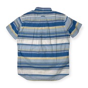 LANDS' END ランズエンド ボーダー柄 シアサッカー 半袖シャツ サイズ L /メンズ/ブルー×水色×イエロー