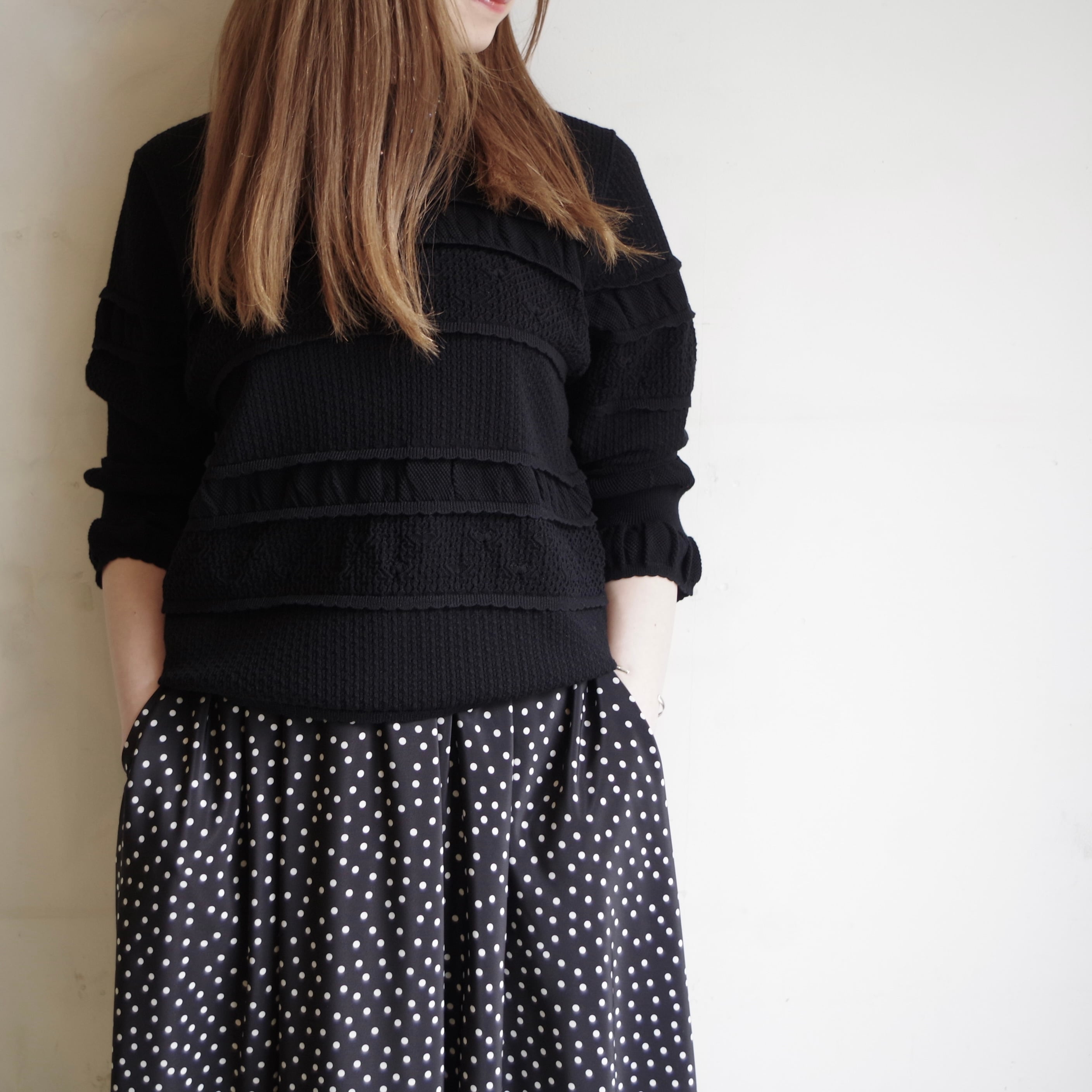 Pale Jute レースボーダーニット ブラック Pale Jute Lace Border Knit Black | 1F Store