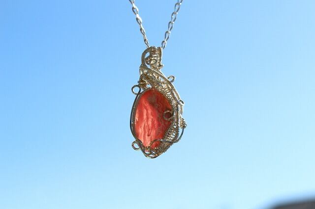 Rhodochrosite silver925 wirewrapping pendant