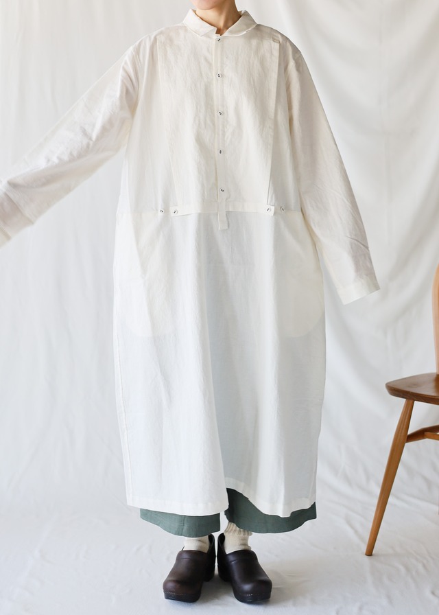 Vlas Blomme - Medium Linen Cotton ビブワンピース - Off White