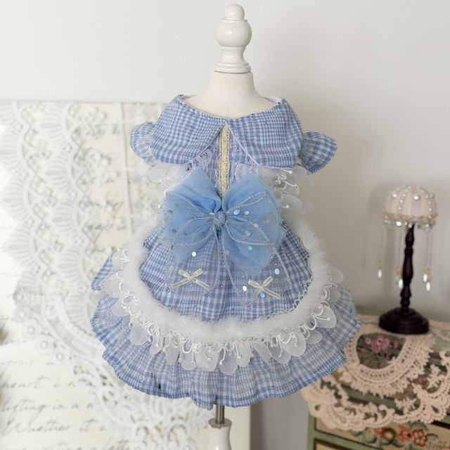 エアリーブルーチェックのフェアリードレス　00835