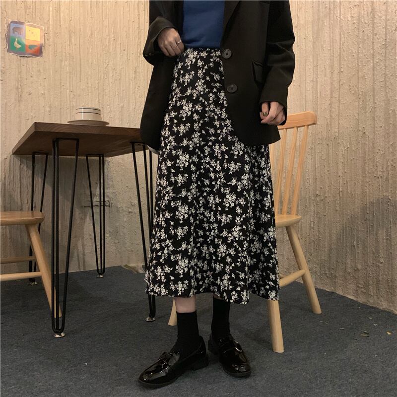 フローラルスカートレディース2020年初秋新しいファッションスタイルハイウエストルーズで薄い気質ミッドレングスAラインスカート クレセントシティ21959692498