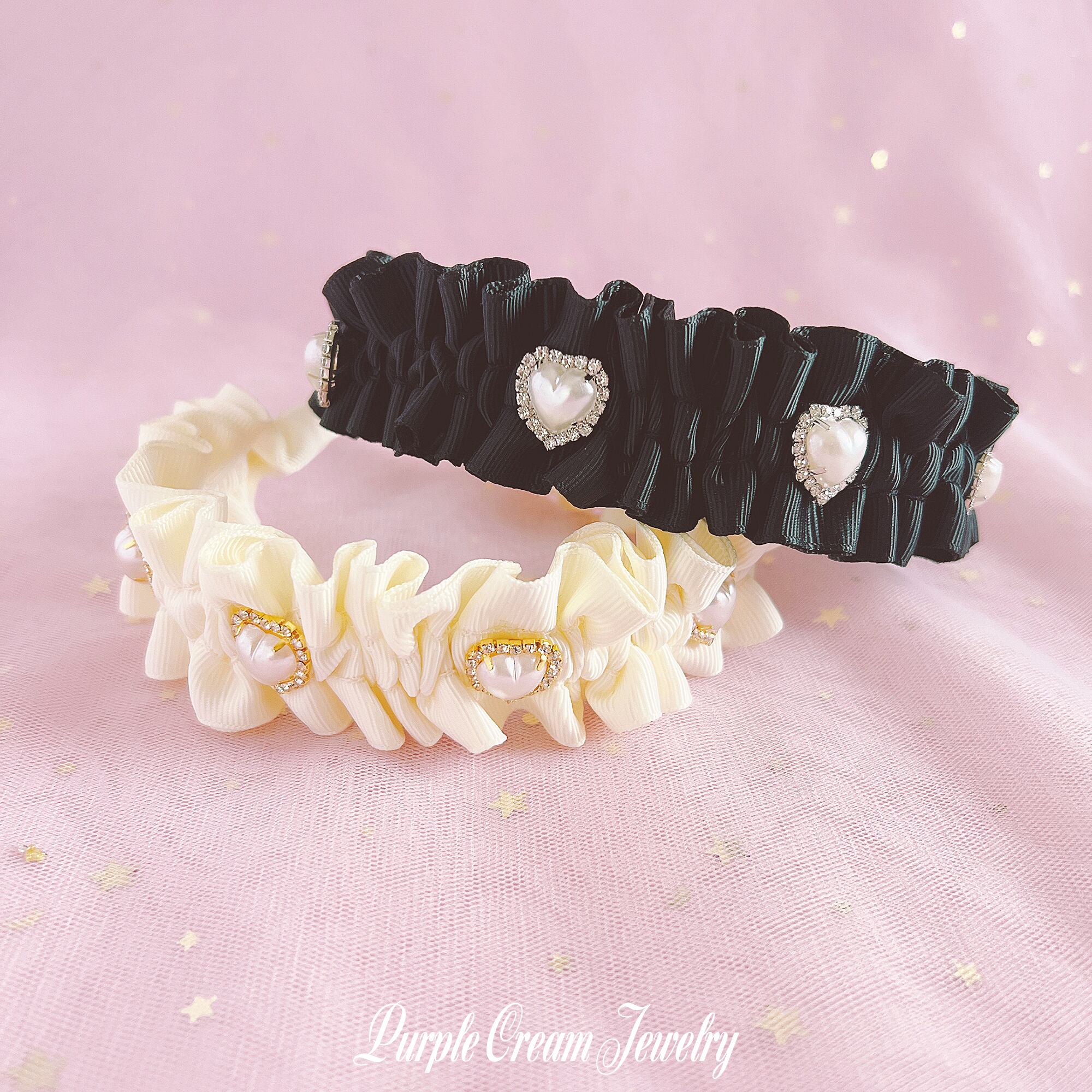 パールハートフリルカチューシャ P18 Purple Cream Jewelry パールハートフリルカチューシャ P18 Purple Cream Jewelry