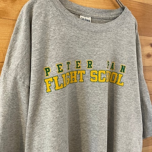 【GILDAN】プリントTシャツ ロゴ バックプリント peter pan's flight school グレー XL ビッグサイズ us古着