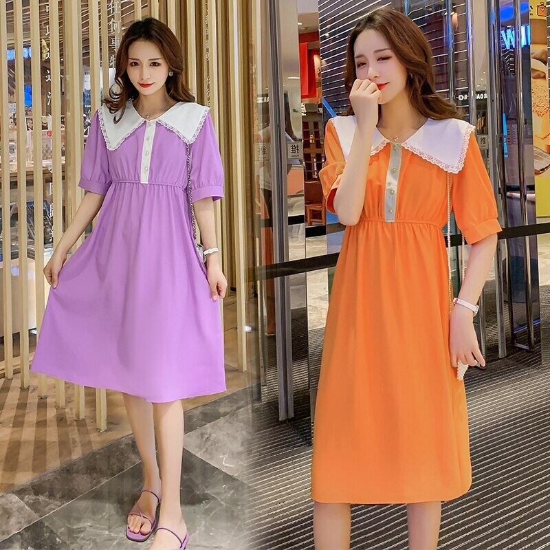 【新作】【送料無料】 8550＃マタニティ服夏半袖イージーマッチングスリミングルーズAラインドレス妊婦妊婦服 ショート ハーフスリーブ サマー 夏物 AL expec348043588489