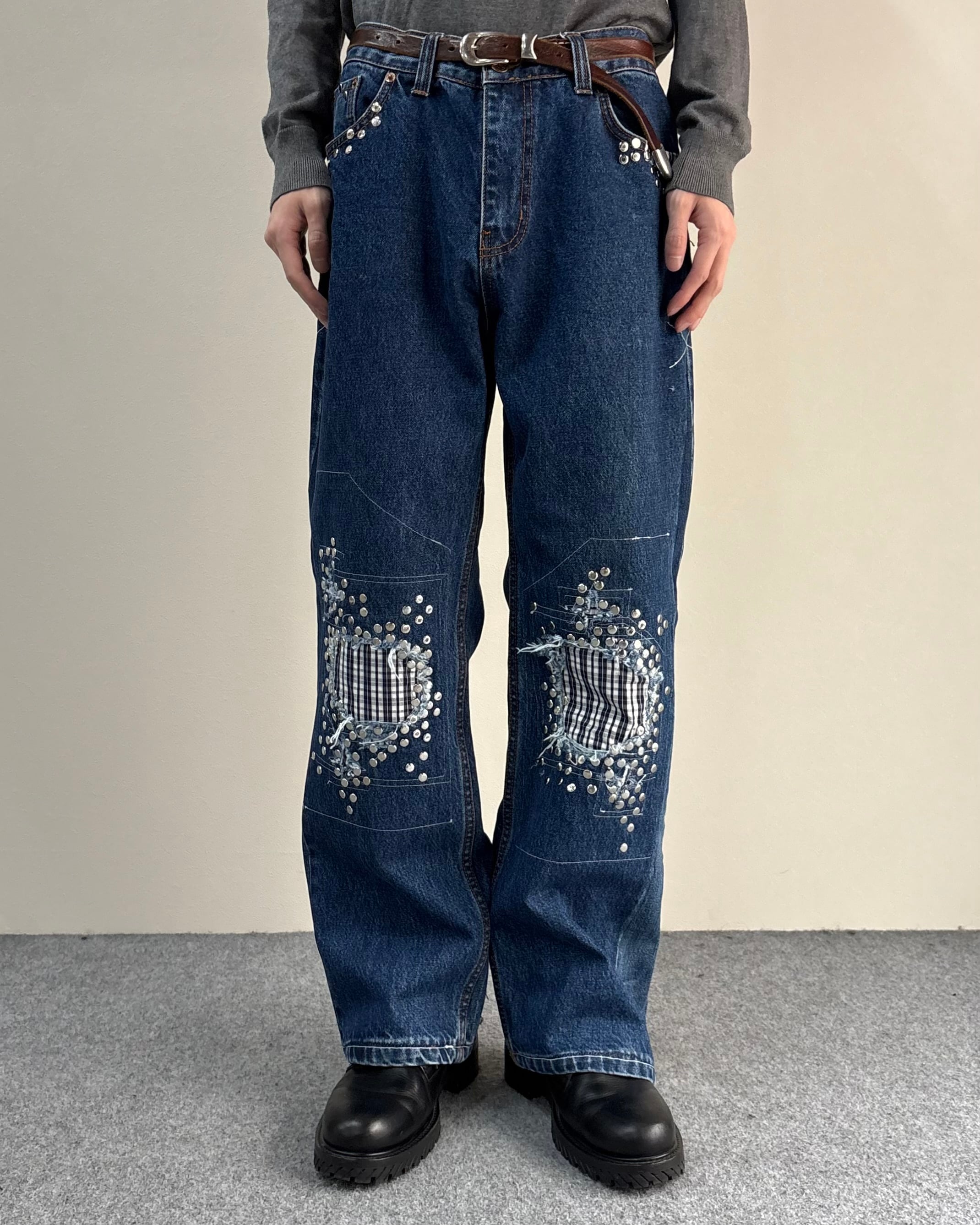 Hannah Creak】Studded Jeans Blue | blendmarket