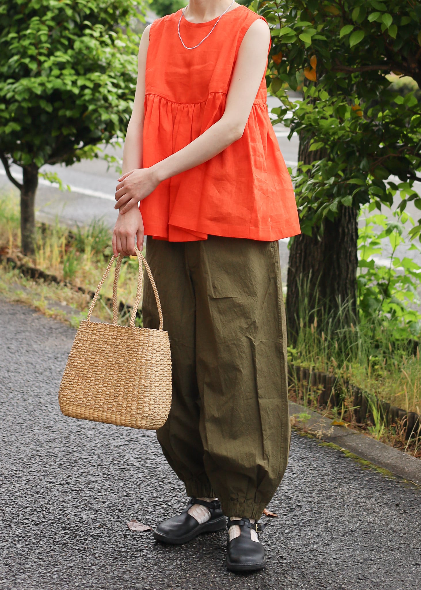 HAVERSACK - リネン ノースリーブブラウス - Orange / Navy | merle