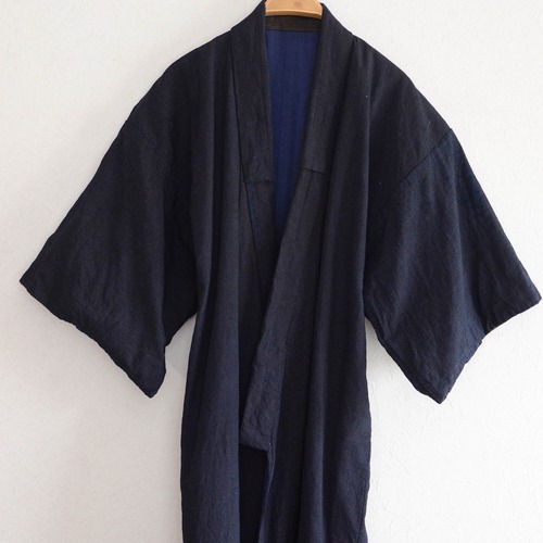 着物 藍染 縞模様 クレイジーパターン つぎはぎ ジャパンヴィンテージ 古着 木綿 古布 リメイク素材 | Indigo Kimono Robe Long Cotton Japanese Fabric Vintage Crazy Pattern