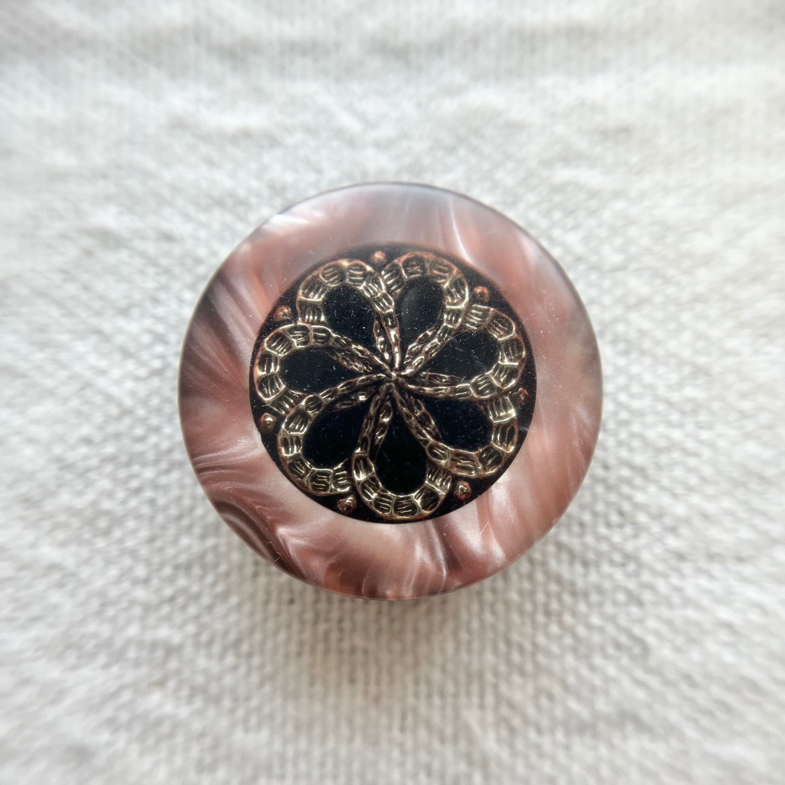 ピンクマーブル シルバーフラワー 23mm