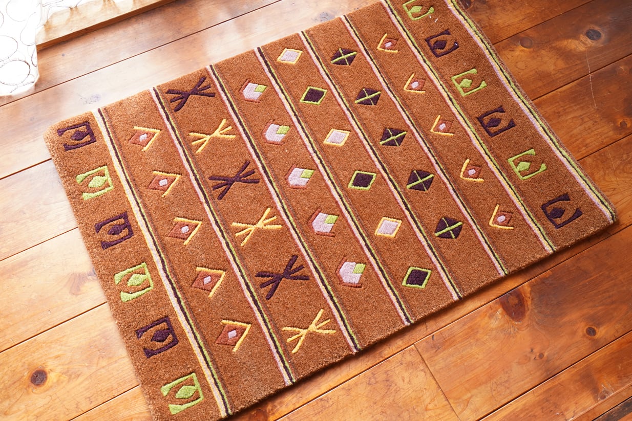 【希少サンプル品】手織り ウールラグ 幾何学模様 玄関マット 63×96 HIEROGLYPH_DOORMAT_玄関マット_ウールラグ_手織り | terrier de