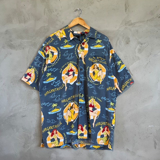 Jimmy Buffet's Margaritaville open color cotton rayon shirt / アロハシャツ オープンカラー 半袖シャツ 総柄 柄シャツ 古着 古着屋 used