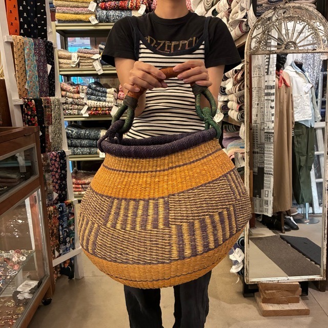 Burkina Faso Bolga Basket Pot　ブルキナファソ　ボルガバスケット　ポット　E　アフリカ　カゴ　籠　ワンハンドル　インテリア収納　1点もの　グルスィバスケット　ブルキナバスケット