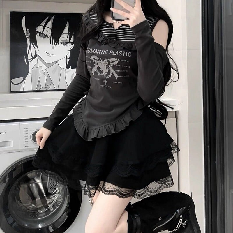 One-shoulder layered pullover r0038
