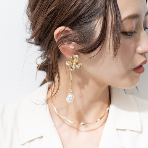 EARRINGS || 【通常商品】SMALL FLOWER &  YURARI BALL EARRINGS || 1 EARRINGS || GOLD || FCF173