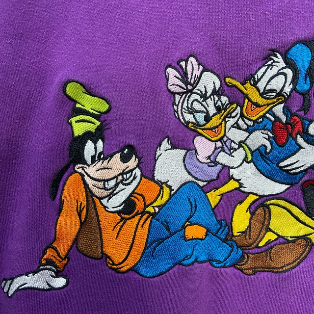 90s ディズニー　キャラクター集合スウェット　紫　ミッキーミニードナルド