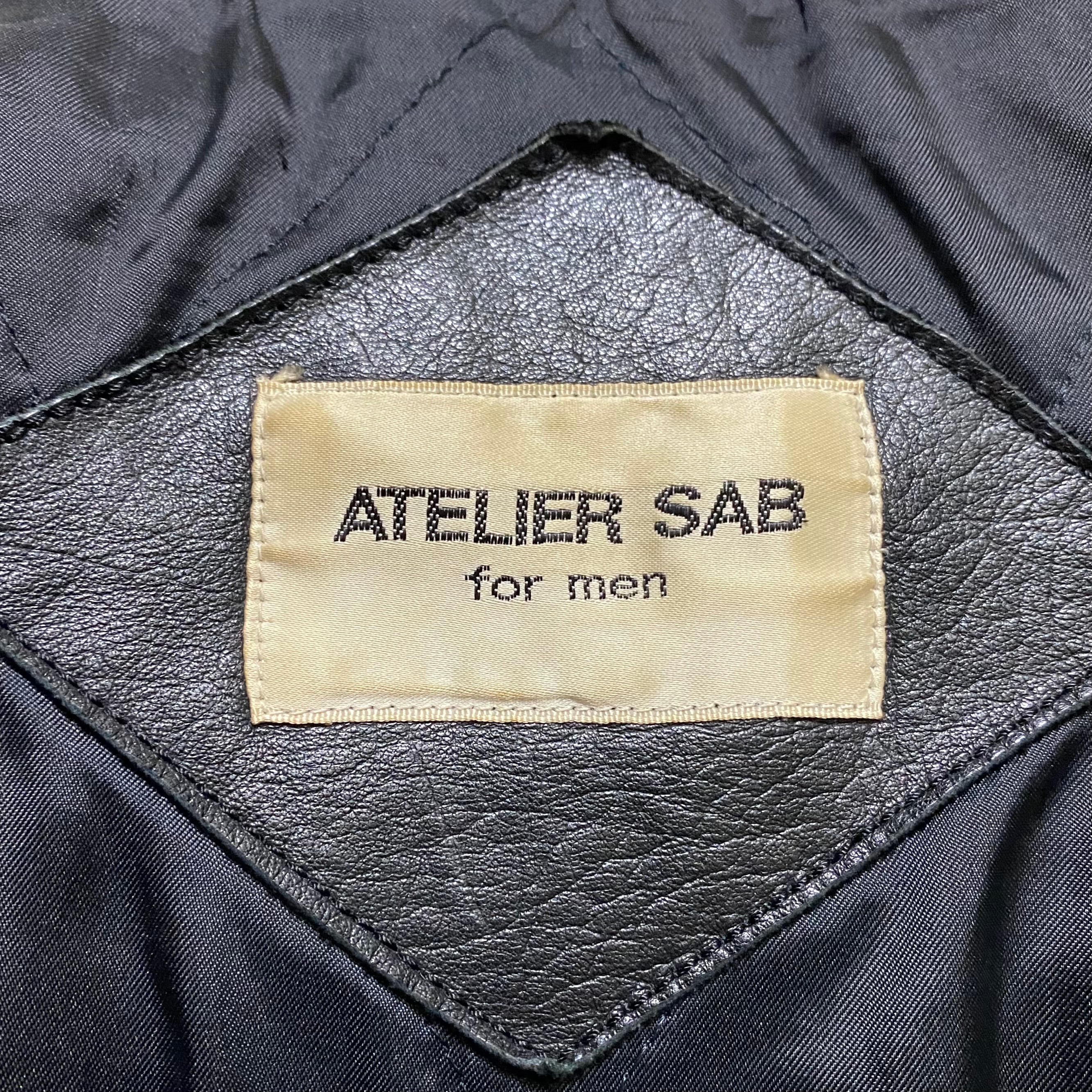 vintage ATELIER SAB FOR MEN leather sleeves all black blouson 