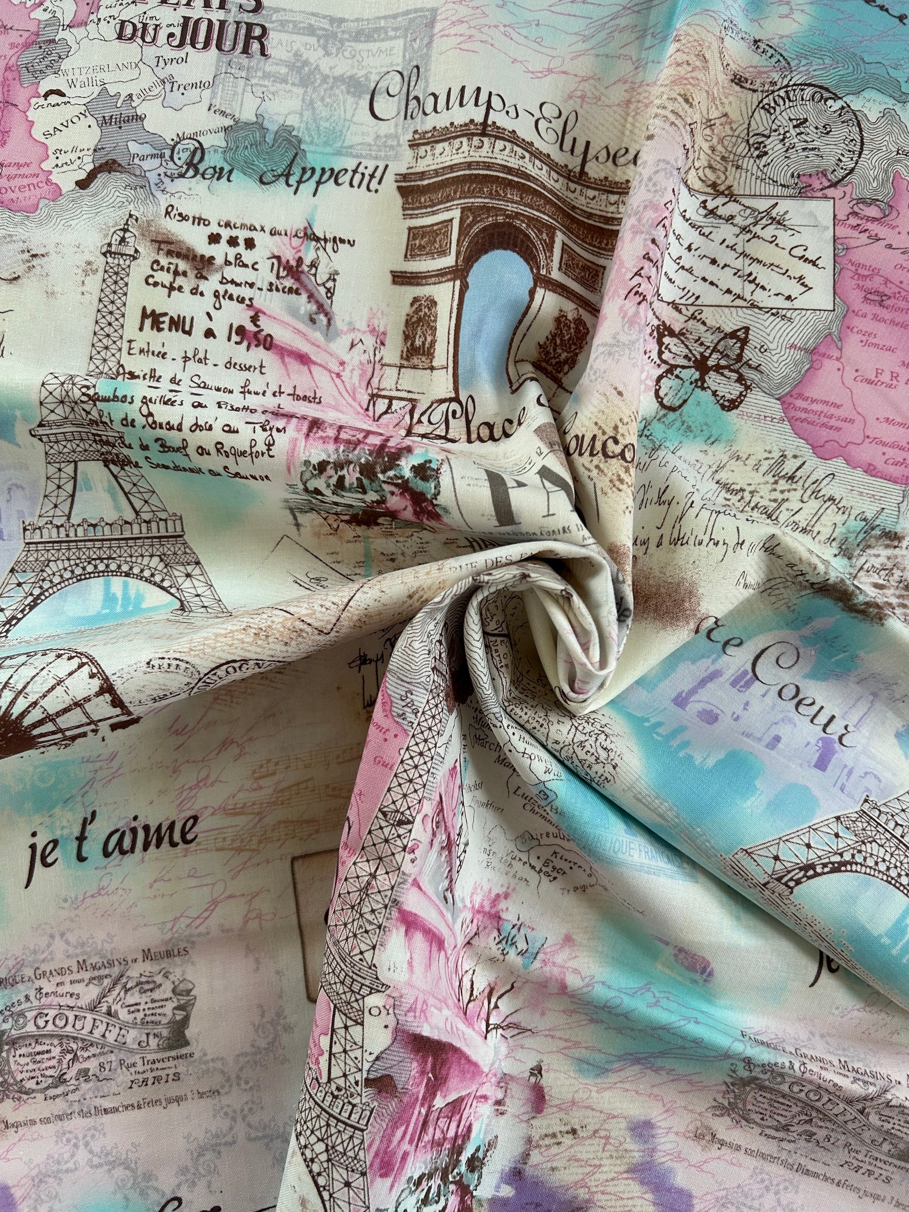 輸入コットンファブリック USA Timeless Treasures Paris パリ エッフェル塔 マルチカラー カルトナージュ