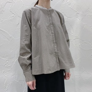 mizuiro ind チェックスタンドカラーフレアシャツ