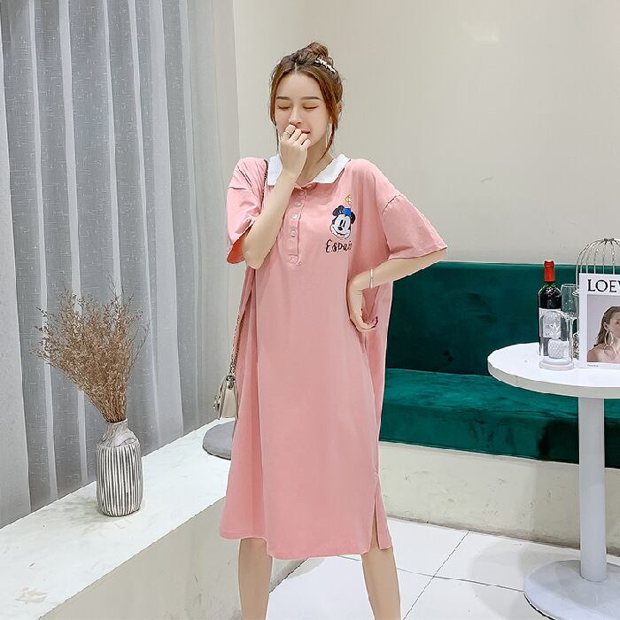 【新作】【送料無料】 マタニティウェア2020夏の新しいニットラペル年齢を減らす漫画のドレス、トレンディな母親の中型マタニティドレス-アリババ サマー 夏物 expec28480659396