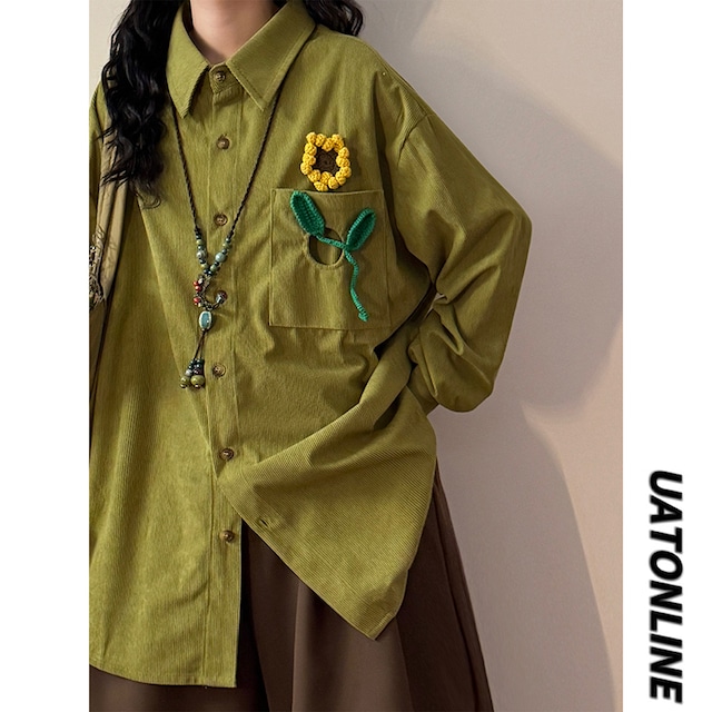 【UATONLINEシリーズ】★シャツ★ 2color トップス 長袖シャツ ユニセックス メンズ 向日葵 ひまわり