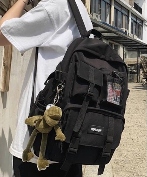 ammy. (エイミードット) 大容量 ロゴ ベーシック バックパック ブラック リュック