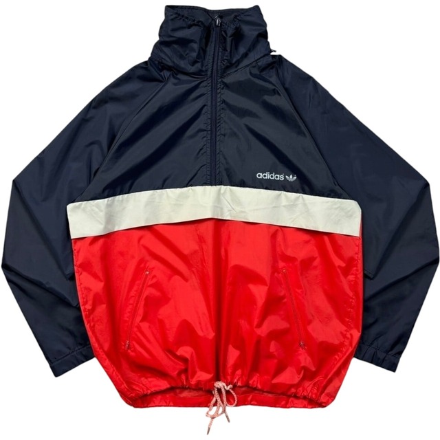 《M》 adidas アディダス ナイロン ナイロンアノラック プルオーバー ハーフジップ フード 70年代 vintage no.4287