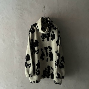 -WAVE BOARD- 90's Holstein Cow Print High-Neck Fleece Pullover