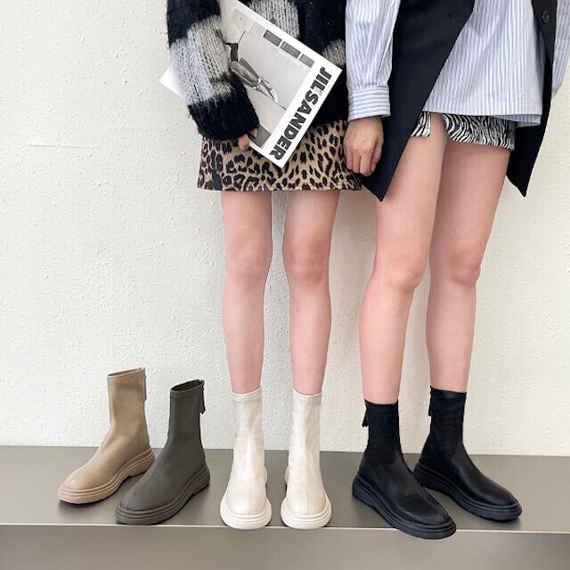 ブーツ レディース ショート丈 厚底 ショートブーツ 靴 カジュアル かっこいい シンプル 35(22.5cm) 36(23cm) 37(23.5cm) 38(24cm) 39(24.5cm) 40(25cm) ベージュ/ブラック/グレーグリーン/ミルクティー