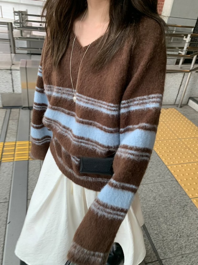 (即納) mellounge / Multi v brushed knit