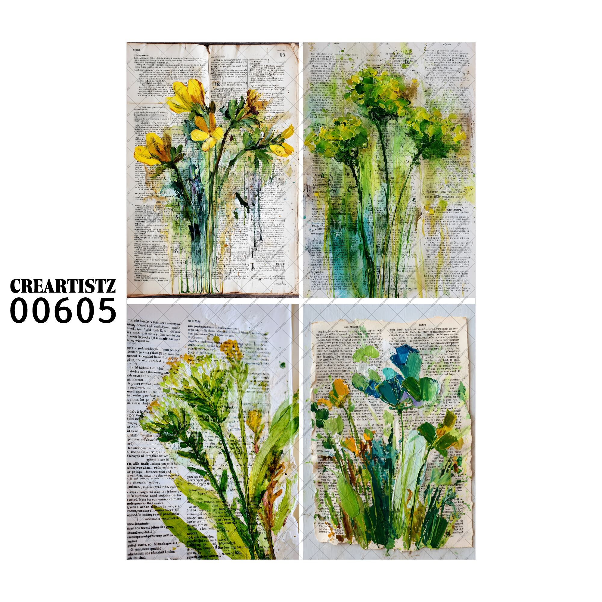 00605 背景 コラージュ素材 オリジナル 12枚セット (4種類×3枚) ペーパー/ステッカー CREARTISTZ