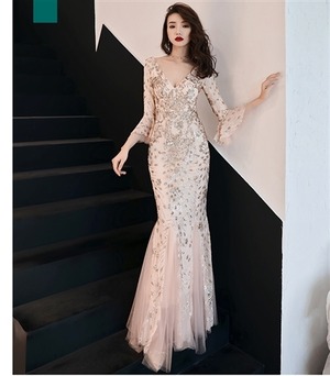 ★送料無料★9号（M)☆チュールとスパンコールマーメイドドレス(OPN2262）