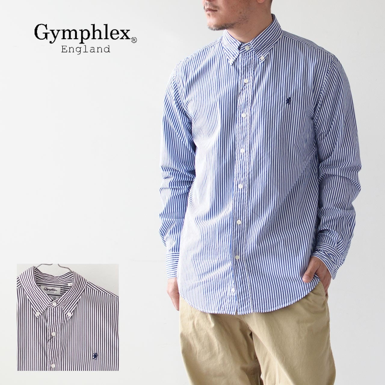 Gymphlex [ジムフレックス] M BD SHIRT L/S STRIPE [J-0643TSS] ボタン