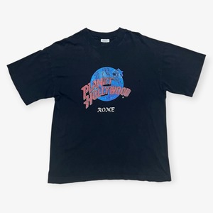 90s｜PLANET HOLLYWOOD｜ロゴプリントTシャツ USA製｜ROME表記 フェードブラック ボロ｜ボロ
