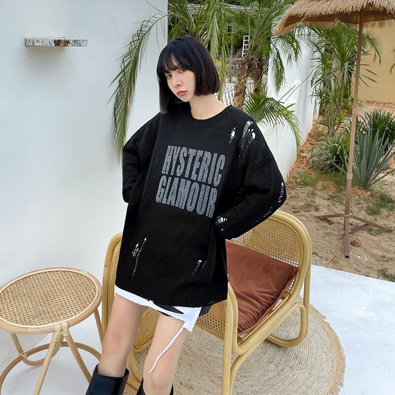 ニットジャケット レディースオータムブラックセーター ルーズ薄手カジュアルトップス ロング 秋物 ラブタオタオダレンハウス13295574183