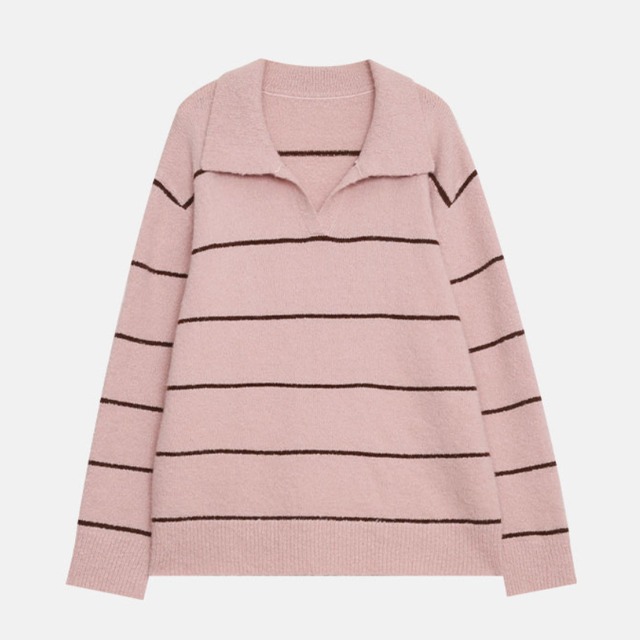 open-collar border knit　J00359