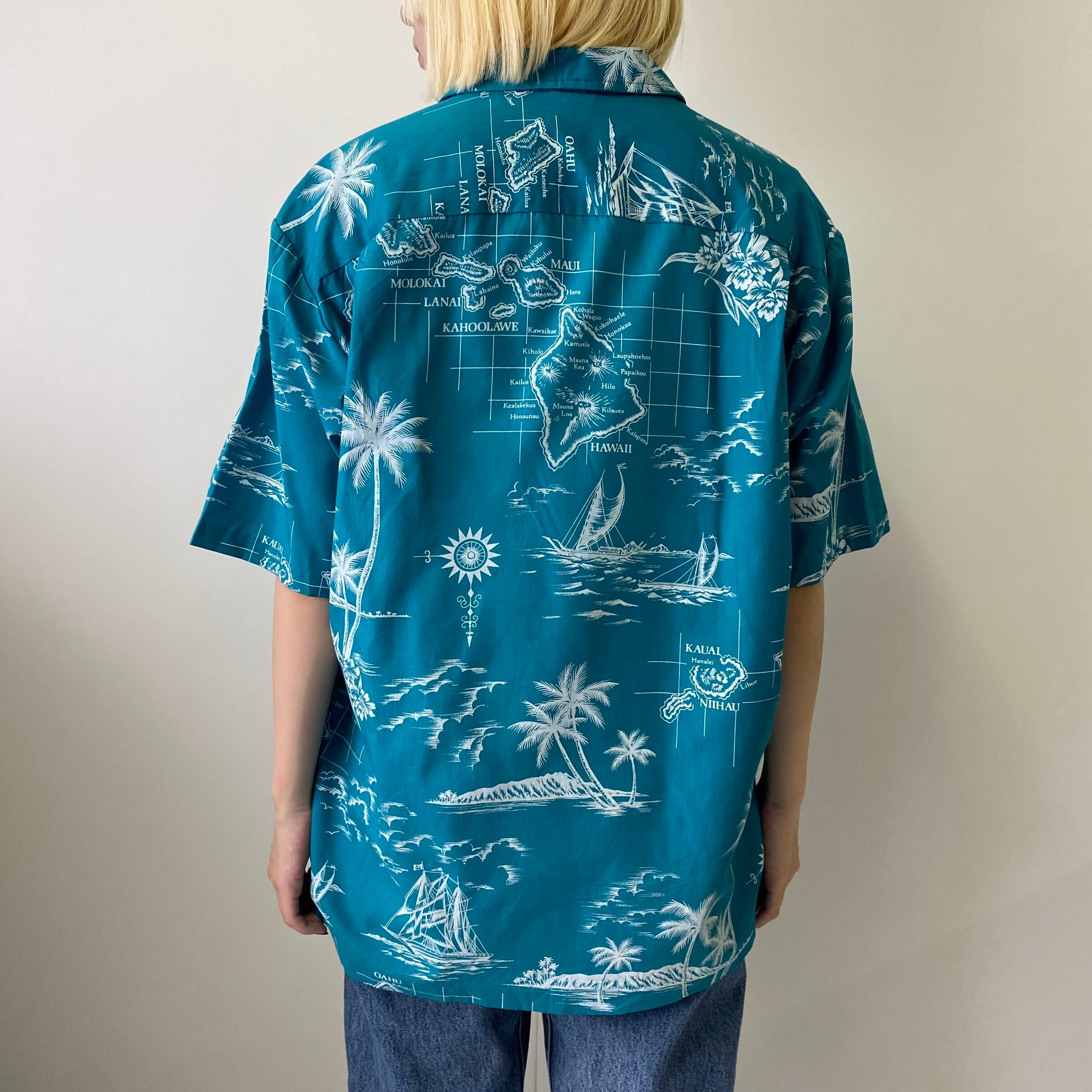 ハワイ製 70年代 ROYAL CREATIONS HAWAII 総柄 開襟 ハワイアンアロハ 