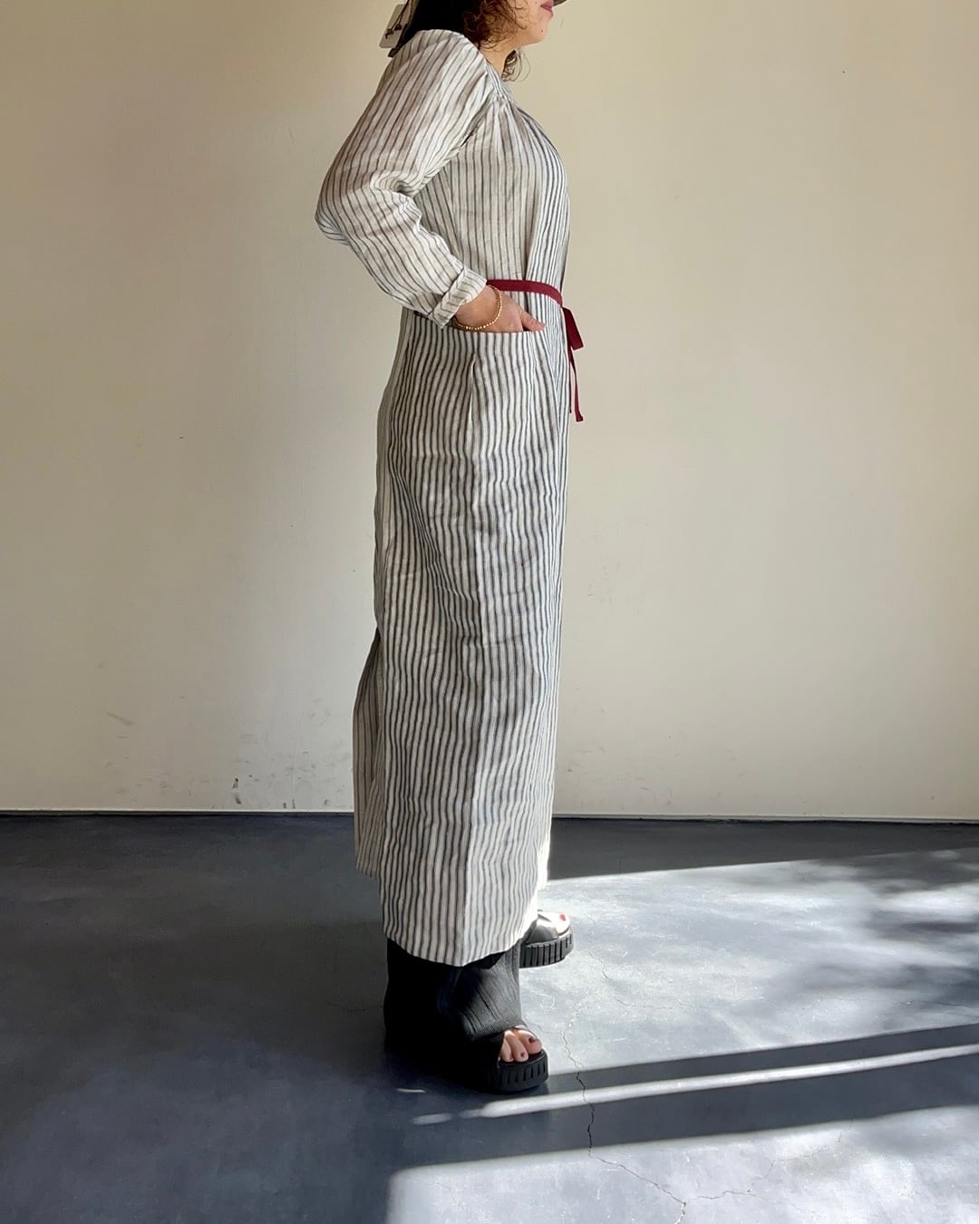 ワンピース Nigel Cabourn LINEN STRIPE DRESS Nigel cabourn woman Linen stripe dress | mambo ladys