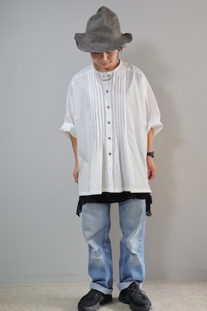NEW!キャンブリック製品洗いピンタックノーカラーブラウス【12604-493-20】2026SS