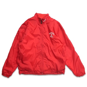古着 asics アシックス 陸上チームロゴ 刺繍 ナイロンジャケット ジップアップジャケット レッド 表記：M　gd408722n w60307