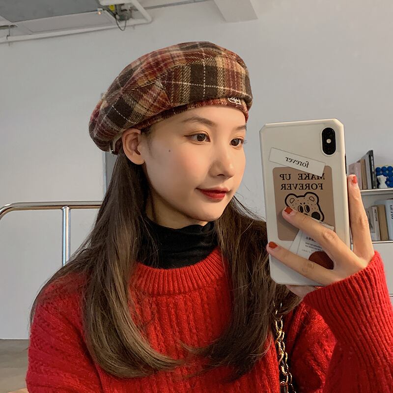 スタンダード格子柄オータムウィンター レトロ 帽子 秋物 冬物 ベレット ヘアアクセサリー ブラック・アイド・ピーズ3112149718