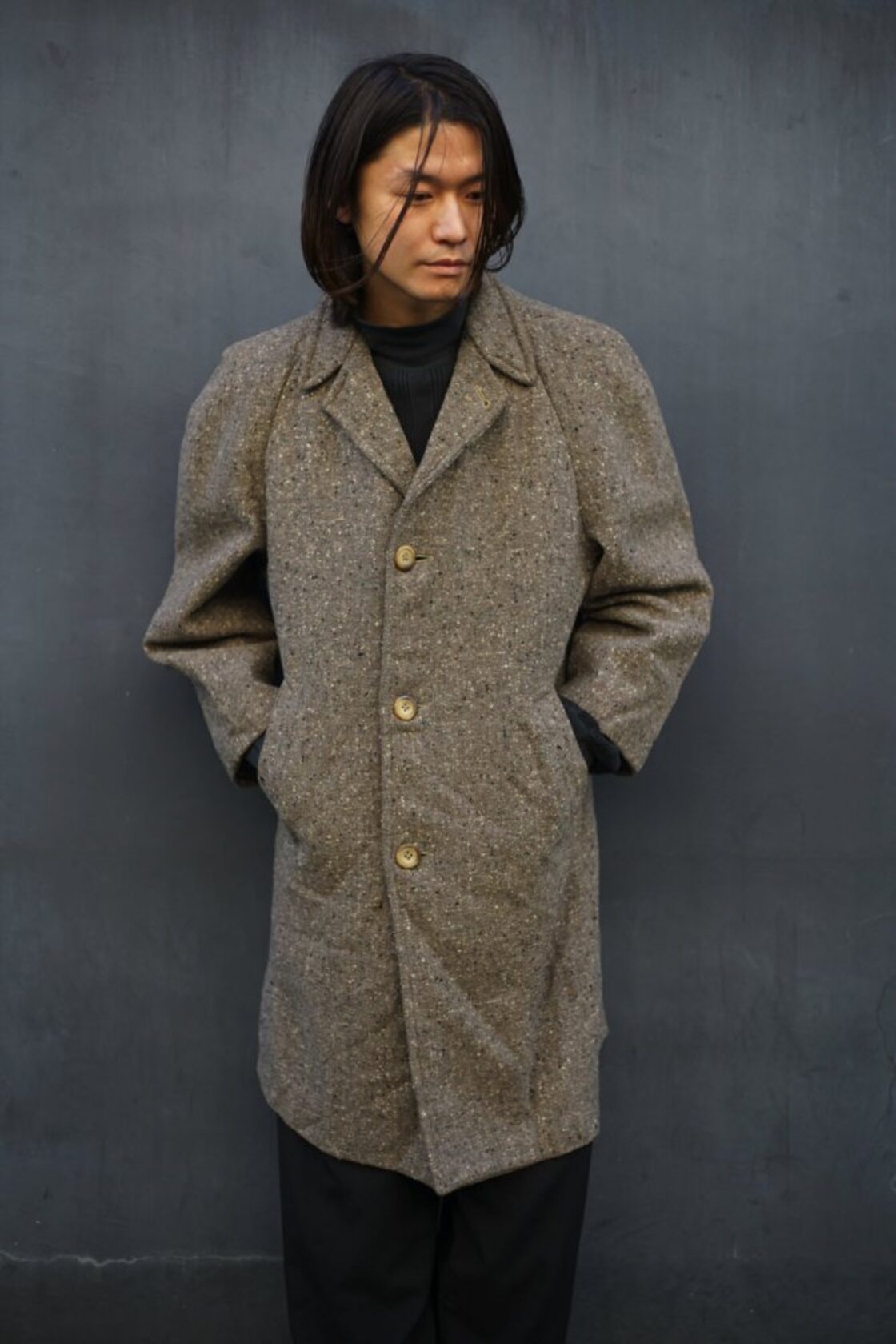 Vintage Nep Tweed Tailored Wool Coat [1950s-] Vintage Wool Coat 