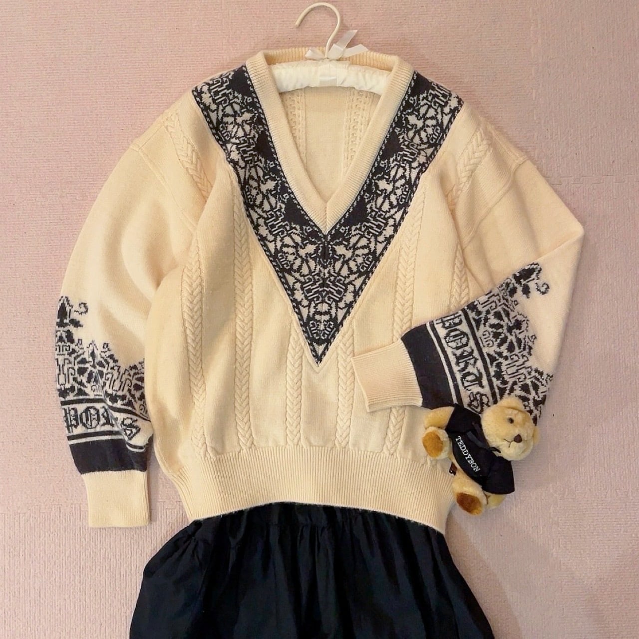 nordic cable v neck sweater