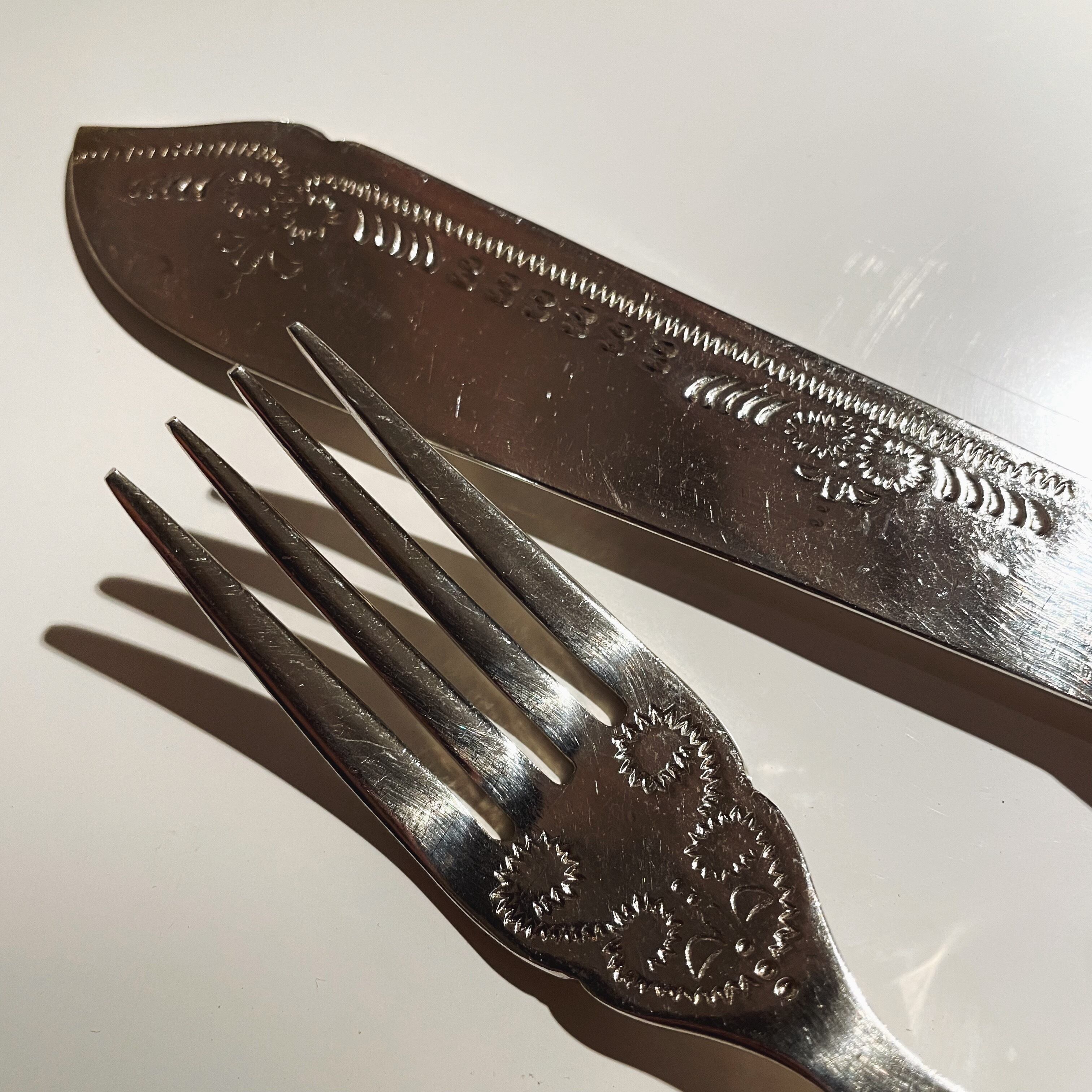 Vintage silver plate folk & fish knife set / ビンテージ 銀メッキ 
