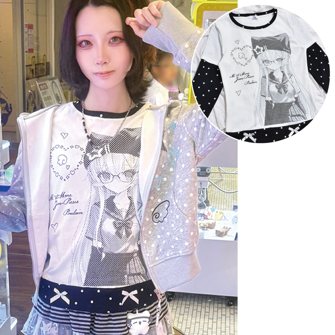 【10/7 完売→再入荷!】新作★GIRLドットレイヤーリボンロンT