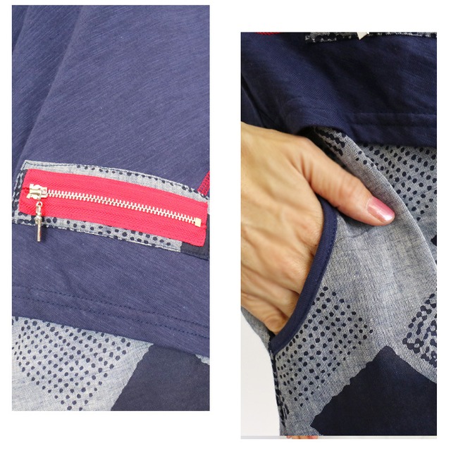 アラフィフ ワンピース ネイビー異素材切り替え ファスナーアクセント ワンピ 40代 50代 60代 70代 80代 ミセス ファッション レディース 春 夏 おしゃれ ラナリオンオンラインショップ